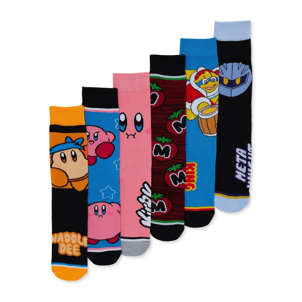Nintendo Kirby Men Casual Crew Socks 6 Pack Multi Color Character Bioworld New